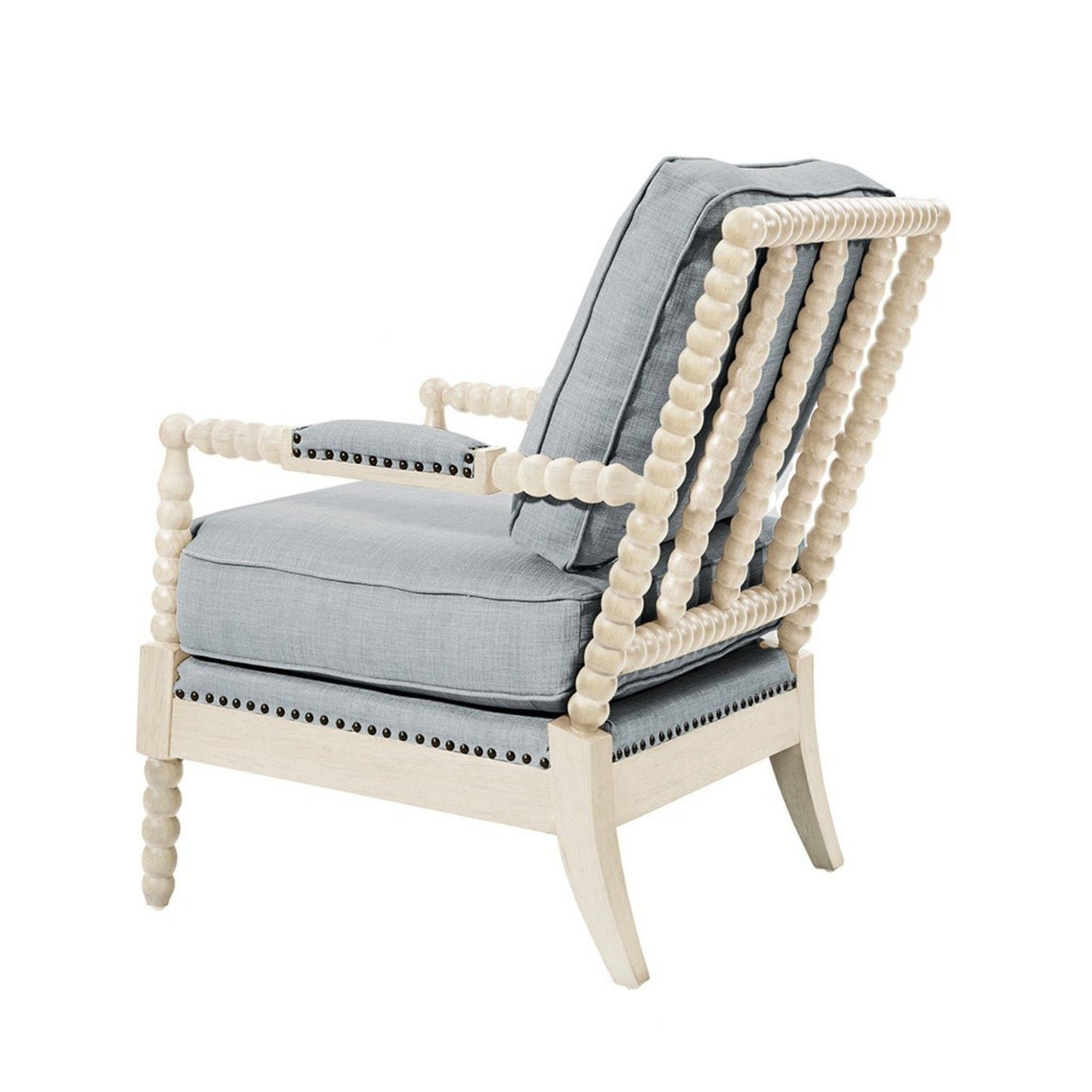 Arm Chair With Open Back Spindle Design, Padded Armrests