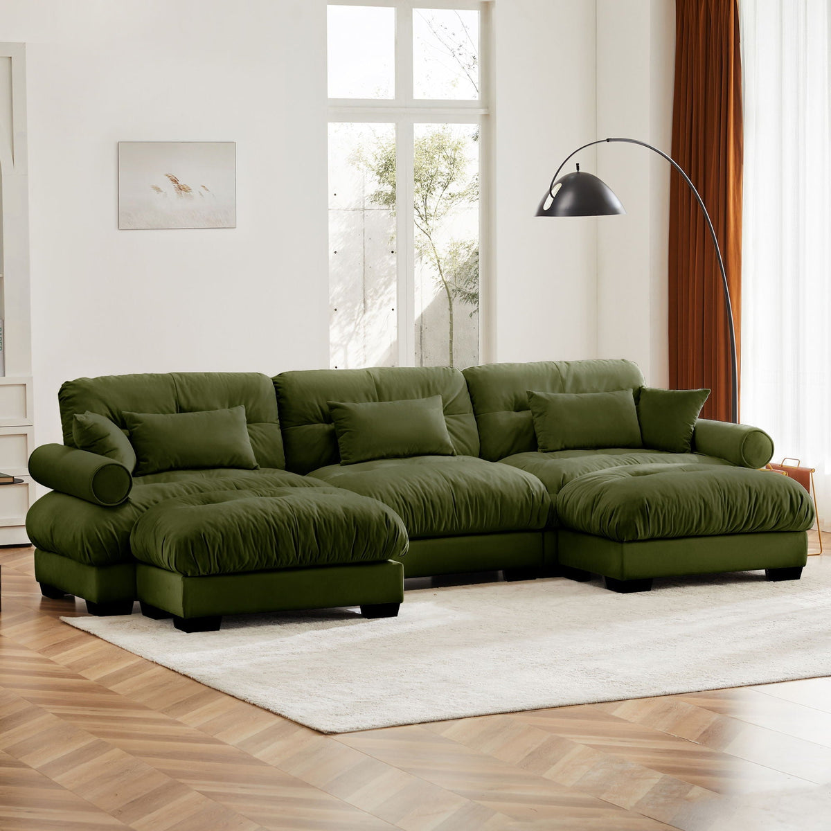 Oversized Modular Sectional Sofa with Movable Ottoman - Fabric, Multiple Colors