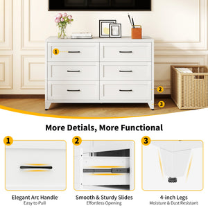 6 Drawer Dresser for Bedroom, Modern Metal Storage Chest