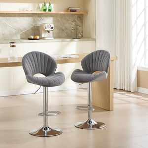 Grey Adjustable Bar Stools Set of 2 with Back and Footrest