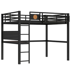 Full Size Loft Bed Frame with Desk and Charging Port