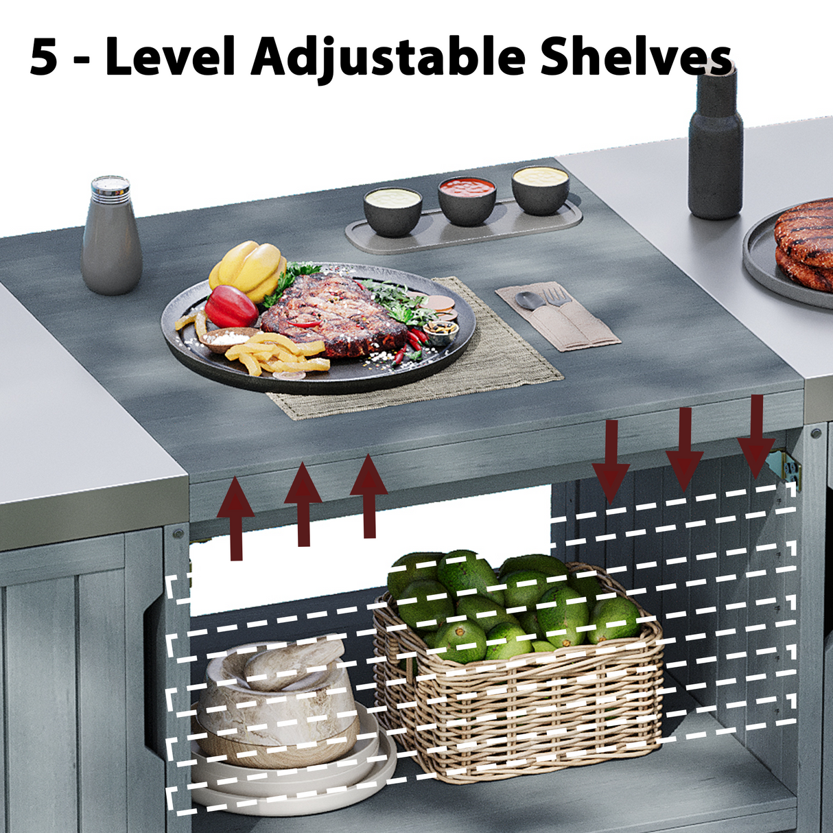 K&K 66.5" Outdoor Kitchen Island for Big Green Egg Grills