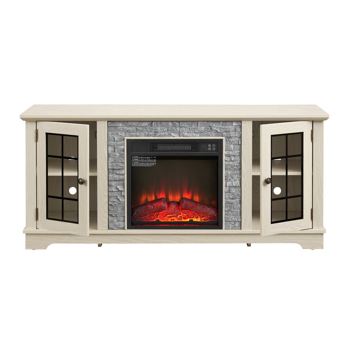 58" Modern TV Stand with Electric Fireplace and Storage