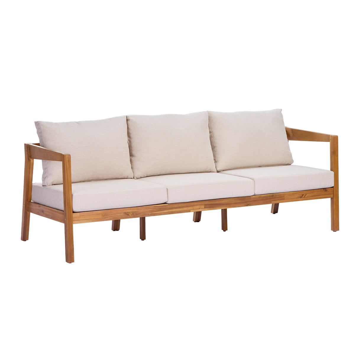 4 Piece Acacia Wood Patio Furniture Set with Soft Cushions