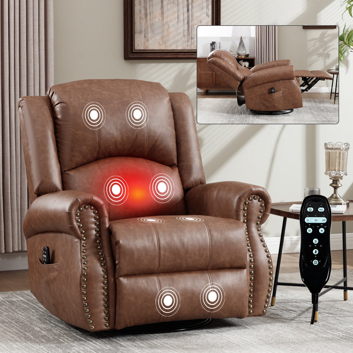 Heat Massage Manual Recliner Chair with Rocker and Swivel