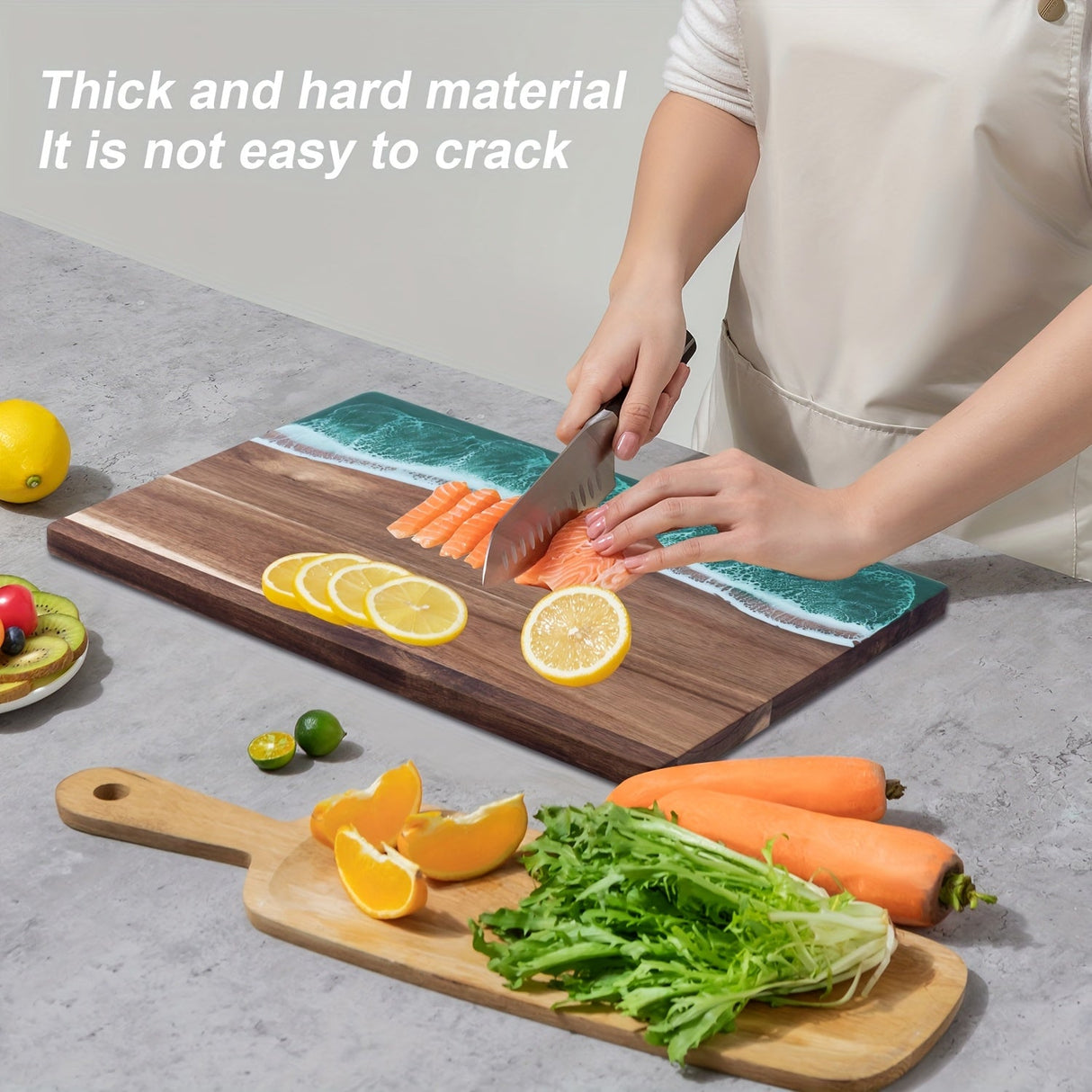 Acacia Wood Resin Wave Cutting Board Ocean River Serving Tray 46x23cm