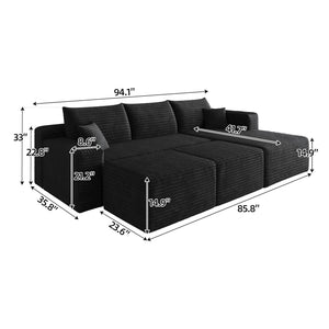 95" Cloud Sectional Sofa with 2 Ottomans