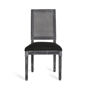 French Country Dining Chair With Rectangular Cane Backrest And Smooth Upholstered Seating