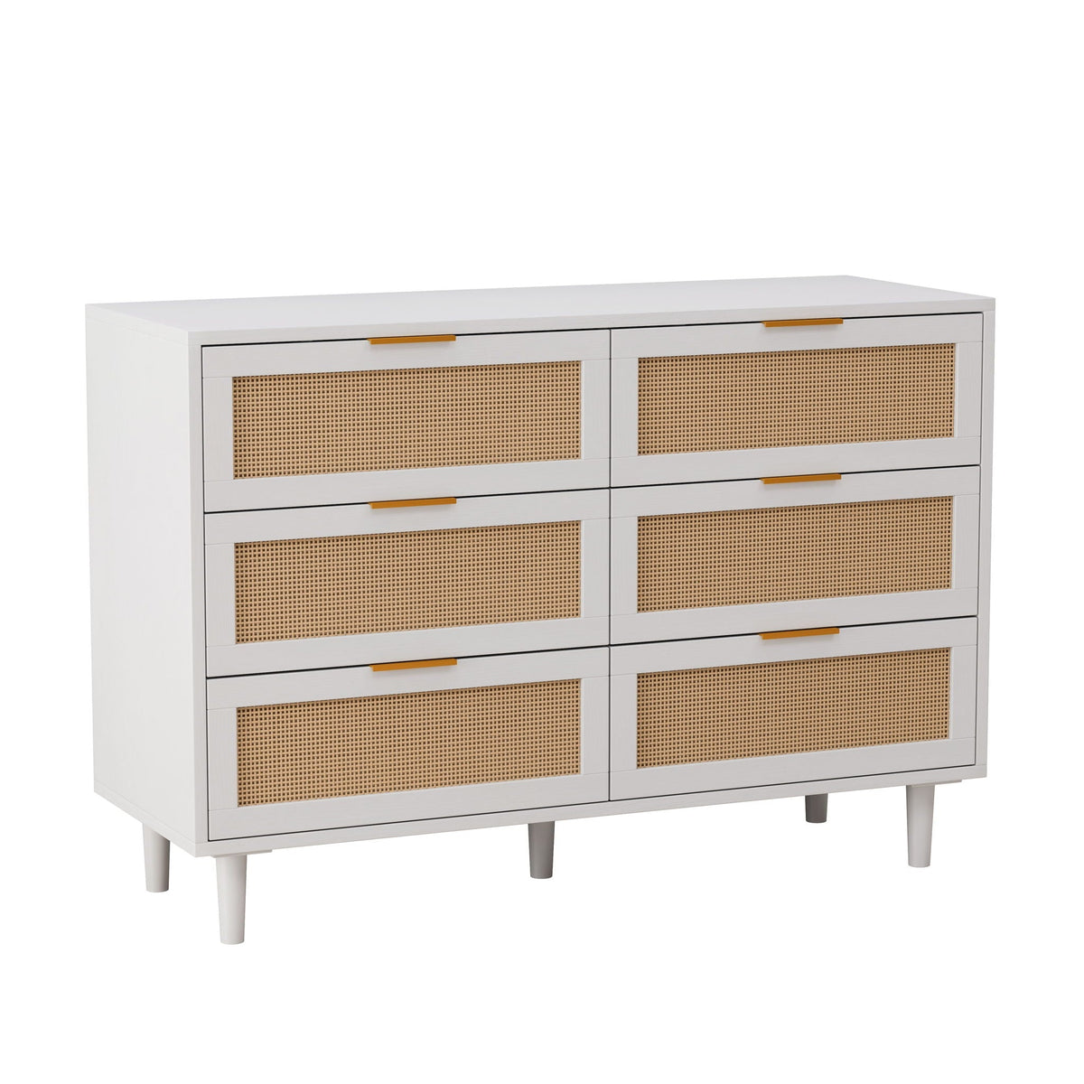 6 Drawer Storage Cabinet with Modern Rattan Drawers - Light Brown, Black, or White