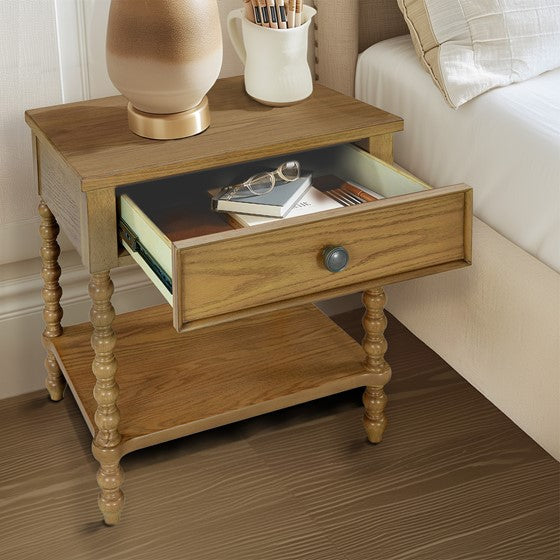 1-Drawer Nightstand with Turned legs and Bottom Shelf