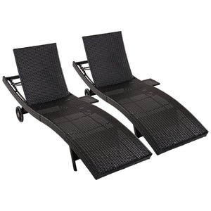 K&K 80'' Patio Wicker Chaise Lounge Chairs Set of 2