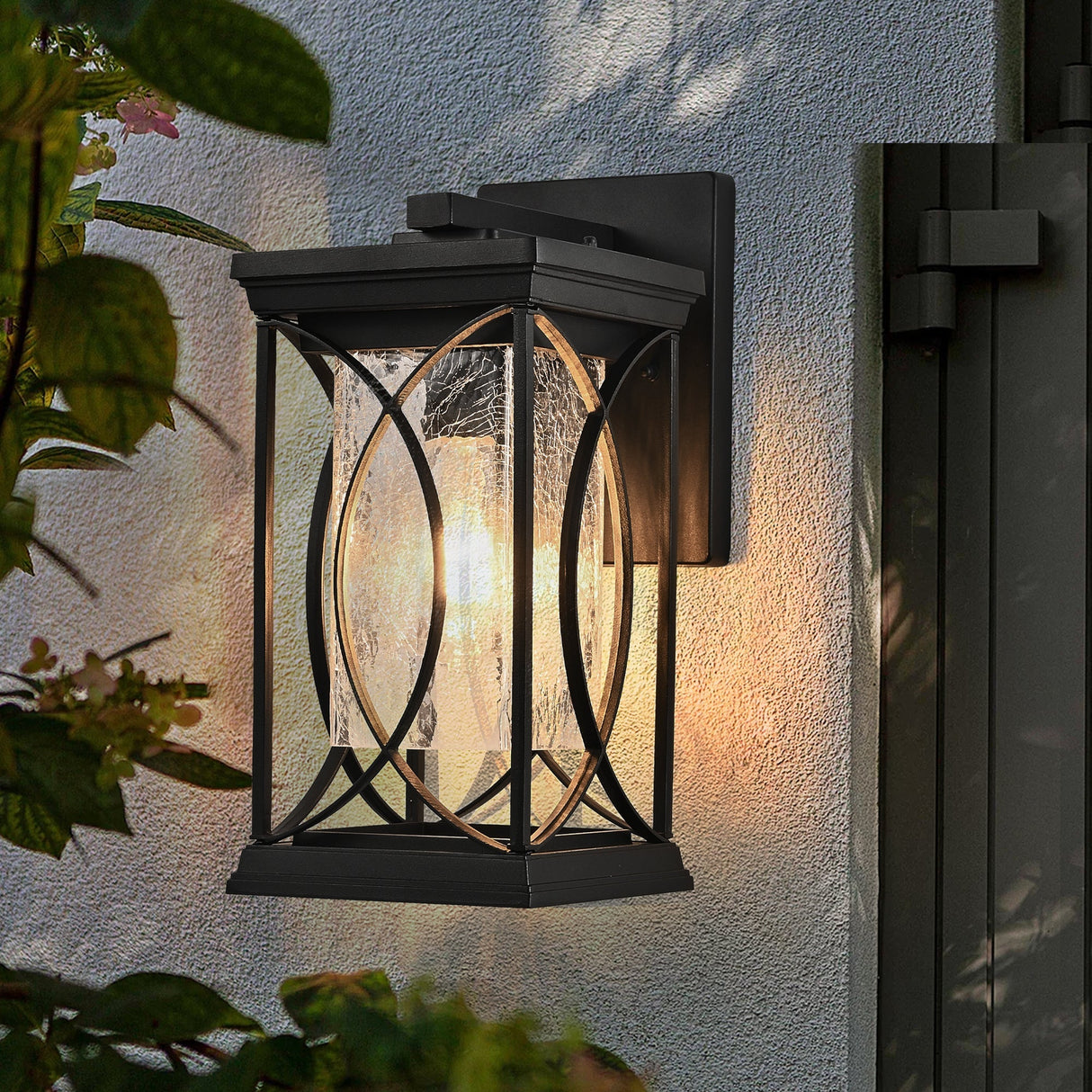 14'(H) Black Outdoor Wall Lantern with Crackled Glass