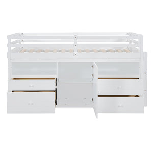 Loft Bed With 4 Drawers, Underneath Cabinet And Shelves