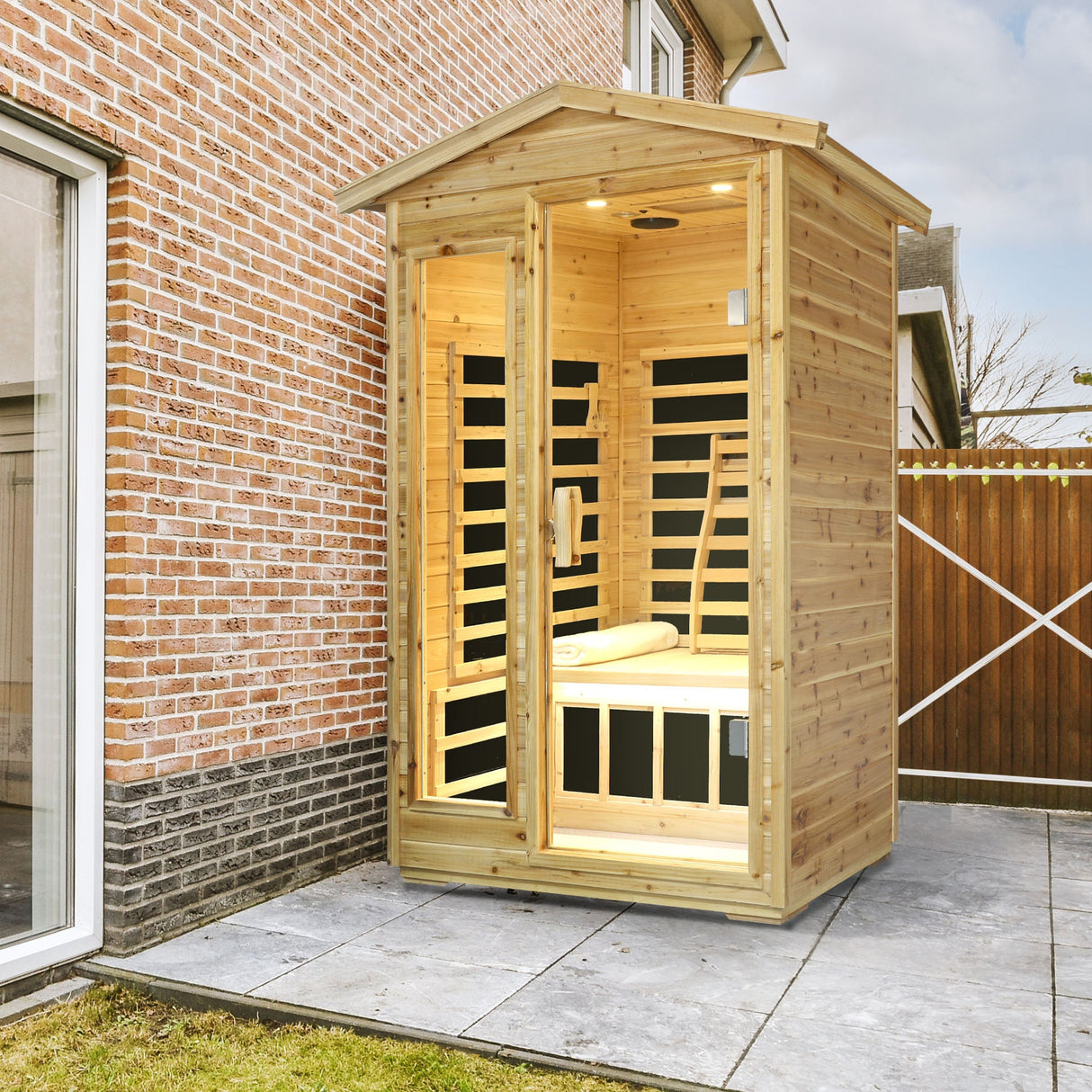 Two Person Far Infrared Old Fir Outdoor Sauna Room