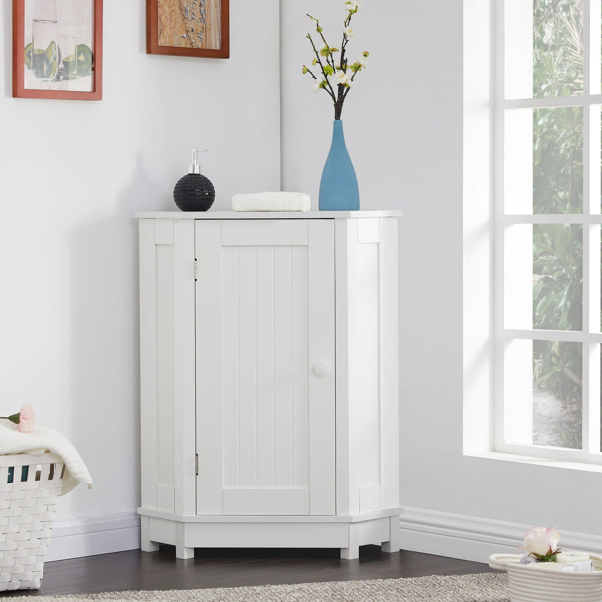 Bathroom Cabinet Triangle Corner Storage Cabinet With Adjustable Shelf Modern Style