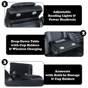 Ephron - Power Motion Sofa With Dropdown Table, Wireless Charging, Reading Light, Power Headrests & LED - Black