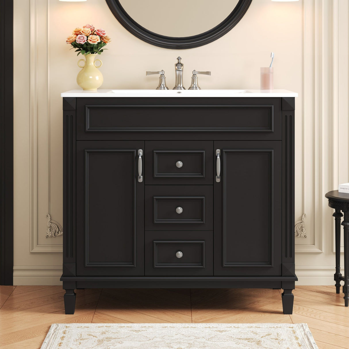 Bathroom Vanity With Top Sink, Basin On Cabinet With 2 Soft Closing Doors And 2 Drawers