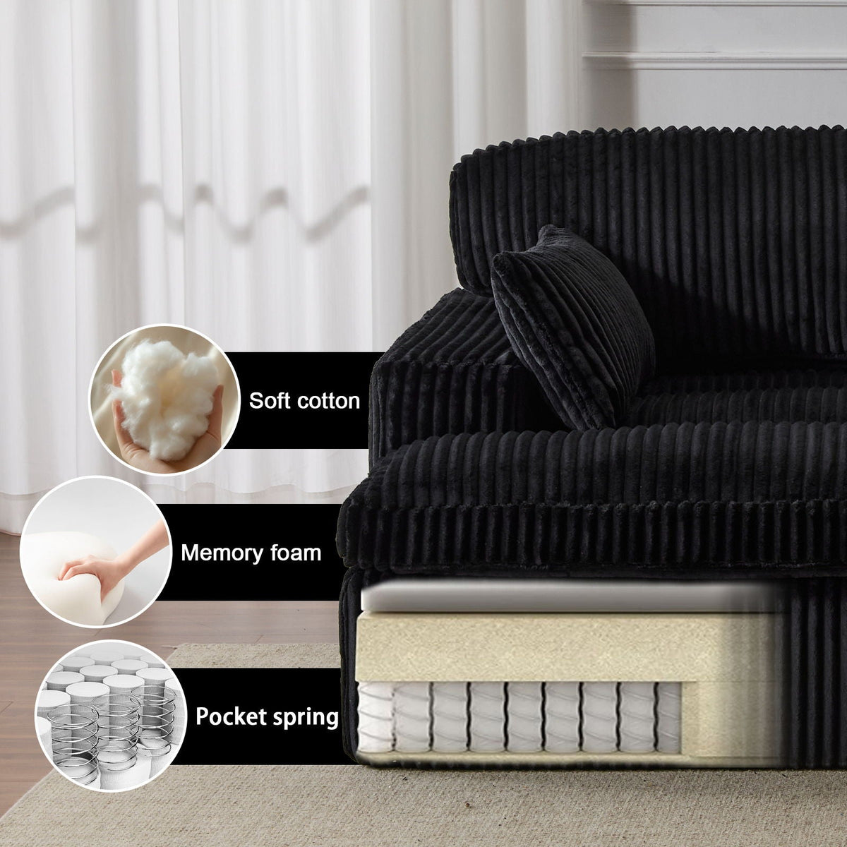 Double Chaise Lounge Chair, Oversized Upholstered Sleeper Cloud Couch