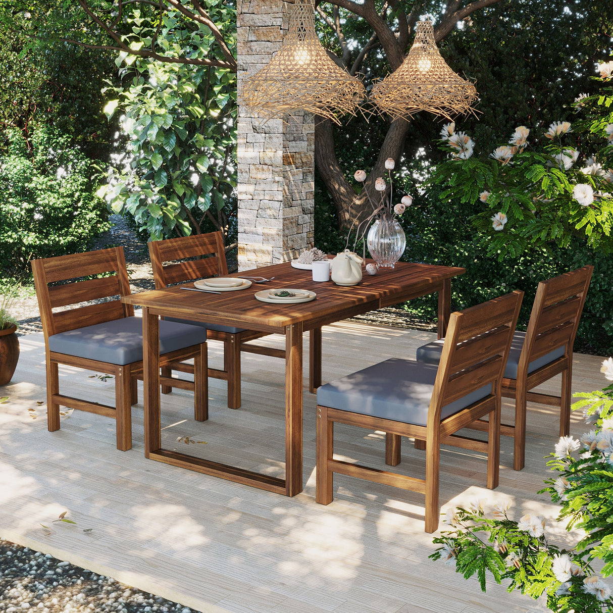 U_STYLE Farmhouse 5-Piece Outdoor Patio Dining Set