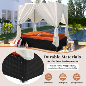 U_STYLE Outdoor Double Chaise Lounge Daybed with Curtains