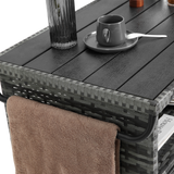 Outdoor Wicker Bar Cart with Glass Top and Wheels - Light Brown