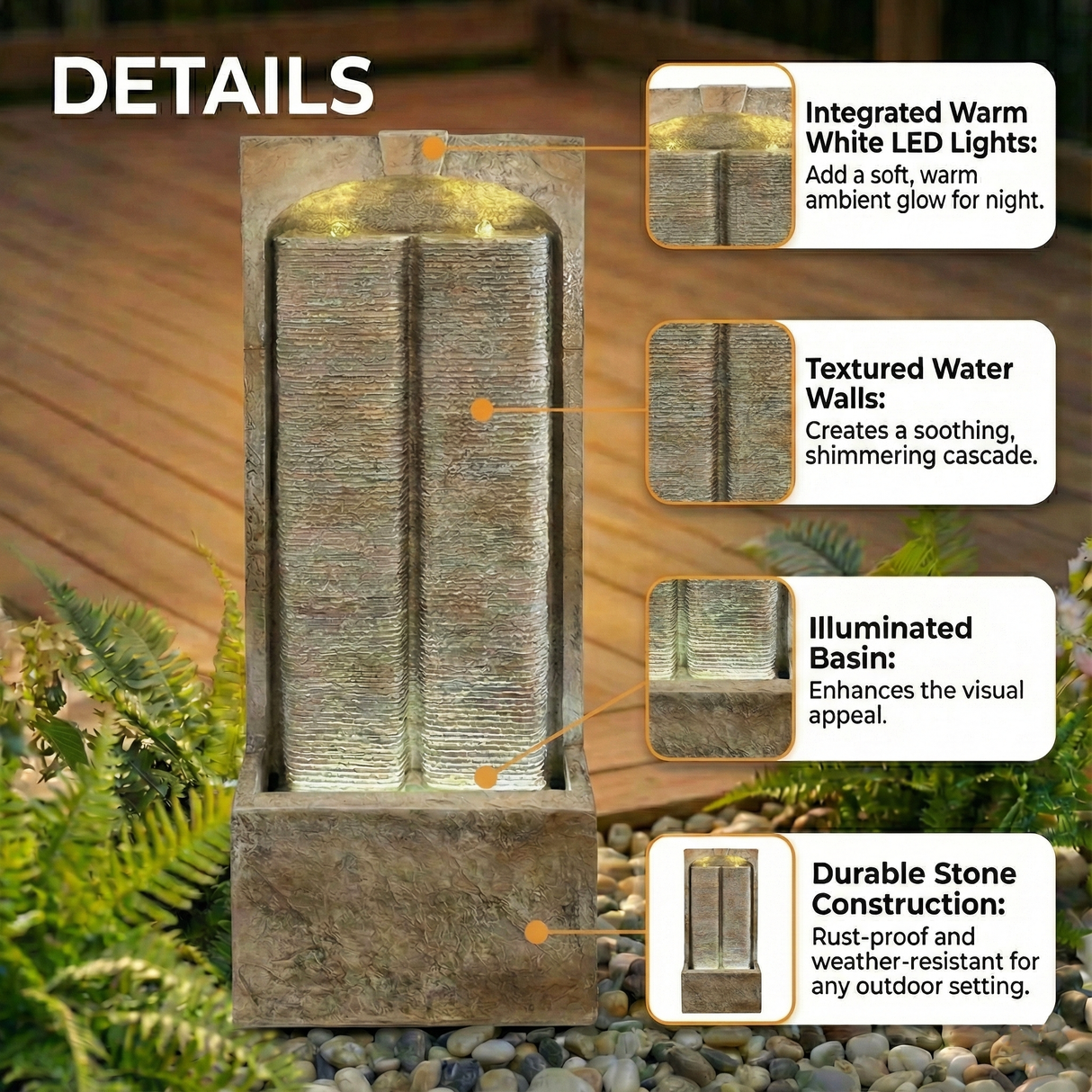 39 Inch Outdoor Water Fountain with Pump