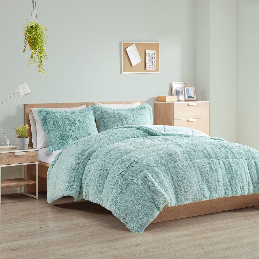 Full/Queen Shaggy Long Fur Comforter Mini Set