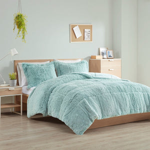 Twin/Twin XL Shaggy Long Fur Comforter Mini Set with Plush Reverse - Gray