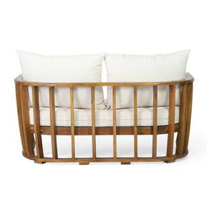 Outdoor Acacia Wood Loveseat and Coffee Table Set with Cushions