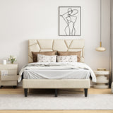 Beige Linen Queen Bed Frame – Sturdy Platform Bed with Under-Bed Storage