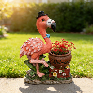 Outdoor Garden Sculpture Flamingo Flower Pot Planter