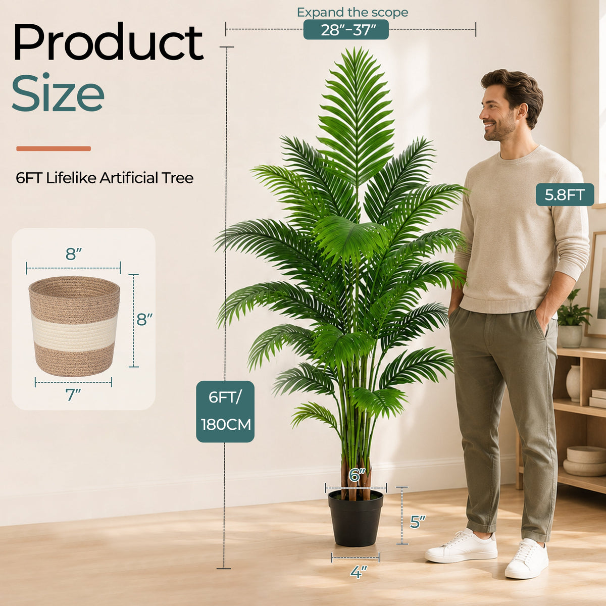 Artificial Palm Tree 6ft - Large Fake Tropical Tree (2 Pack)