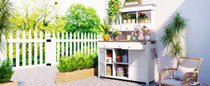 TOPMAX 65.7'' Tall Garden Potting Bench Table with Hutch