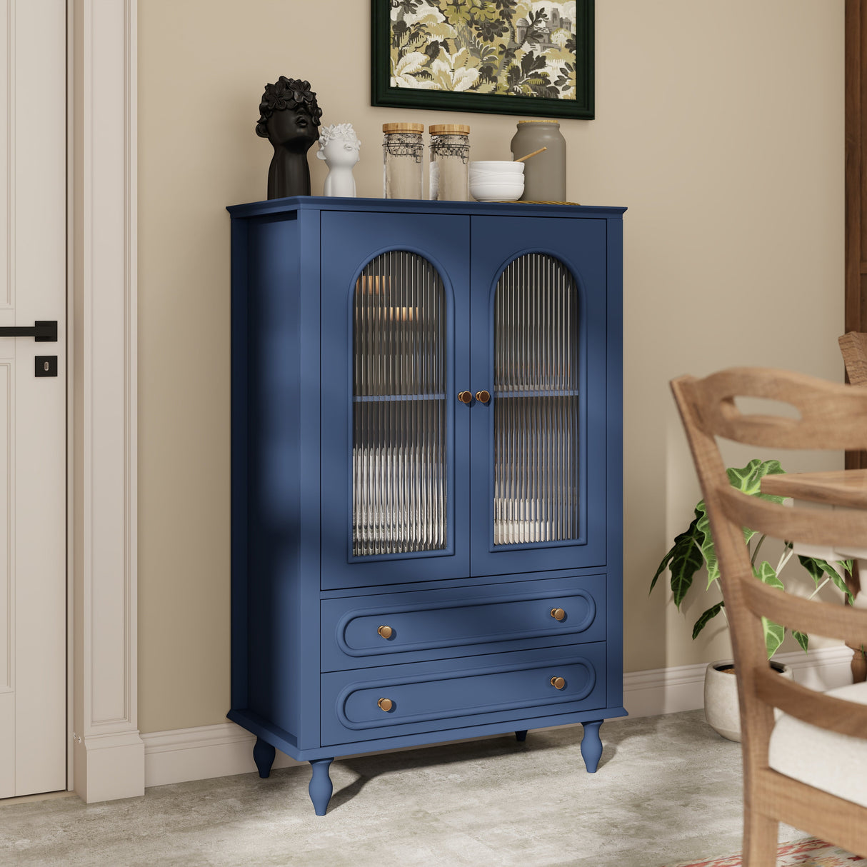 46.5'' Glass Display Cabinet with Ribbed Glass Doors