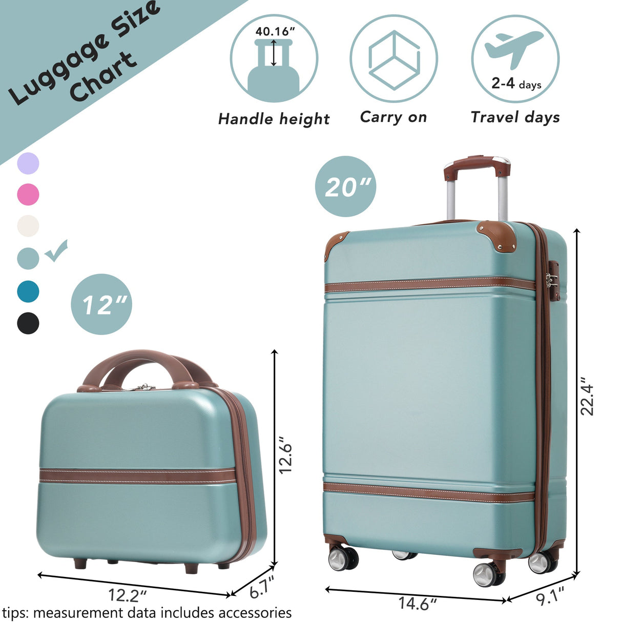 20 in hard side 2 piece lightweight suitcase set with spinner wheels
