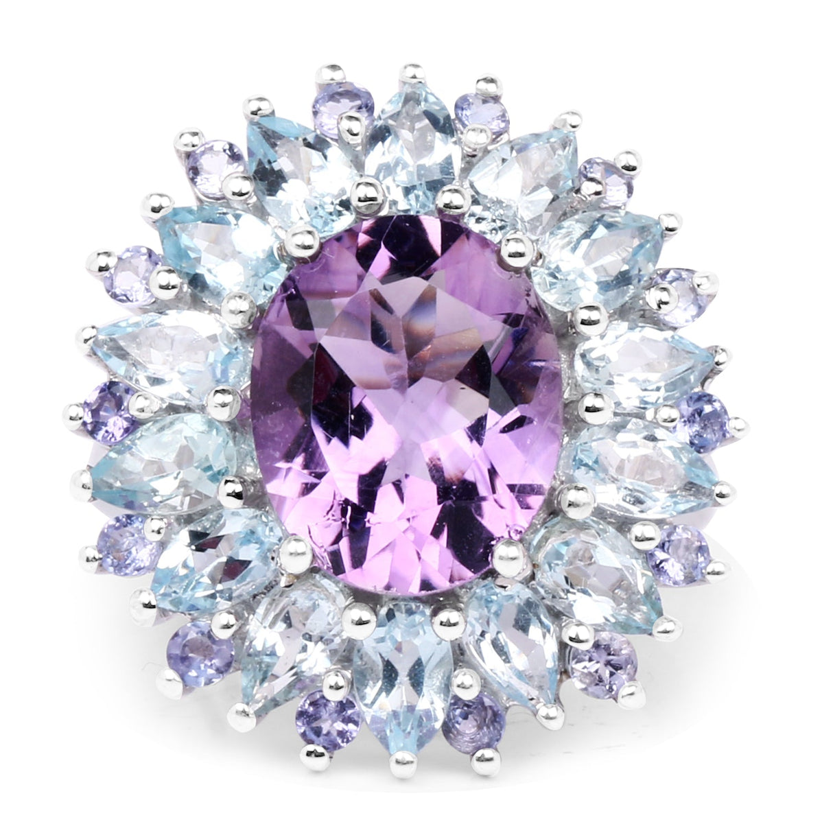 "7.79 Carat Genuine Amethyst, Blue Topaz and Tanzanite .925 Sterling Silver Ring