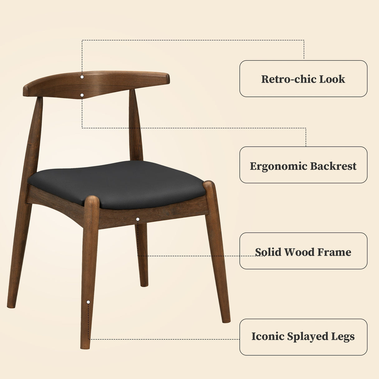 5-Piece Dining Set with Rubberwood Frame and Faux Leather Chairs
