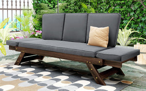 TOPMAX Outdoor Adjustable Patio Wooden Daybed Sofa Chaise Lounge with Cushions