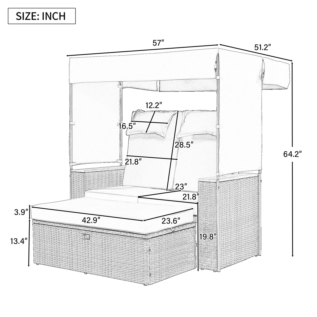 Bethany Two-Person Outdoor Rattan Daybed with Adjustable Canopy and Hidden Storage