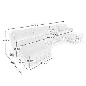 Elegant Four-Seater Sofa with Movable Ottoman and Lumbar Pillow