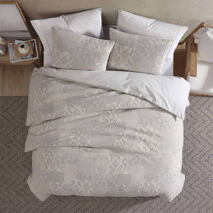 Paisley 3 Piece Ivory Cotton Matelassé Comforter Set with Breathable Weave