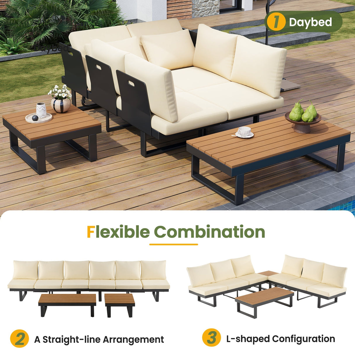 Outdoor Sectional Sofa Set with Adjustable Reclining Seats