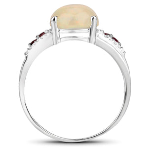 2.05 Carat Genuine Ethiopian Opal, Pink Tourmaline and White Topaz .925 Sterling Silver Ring