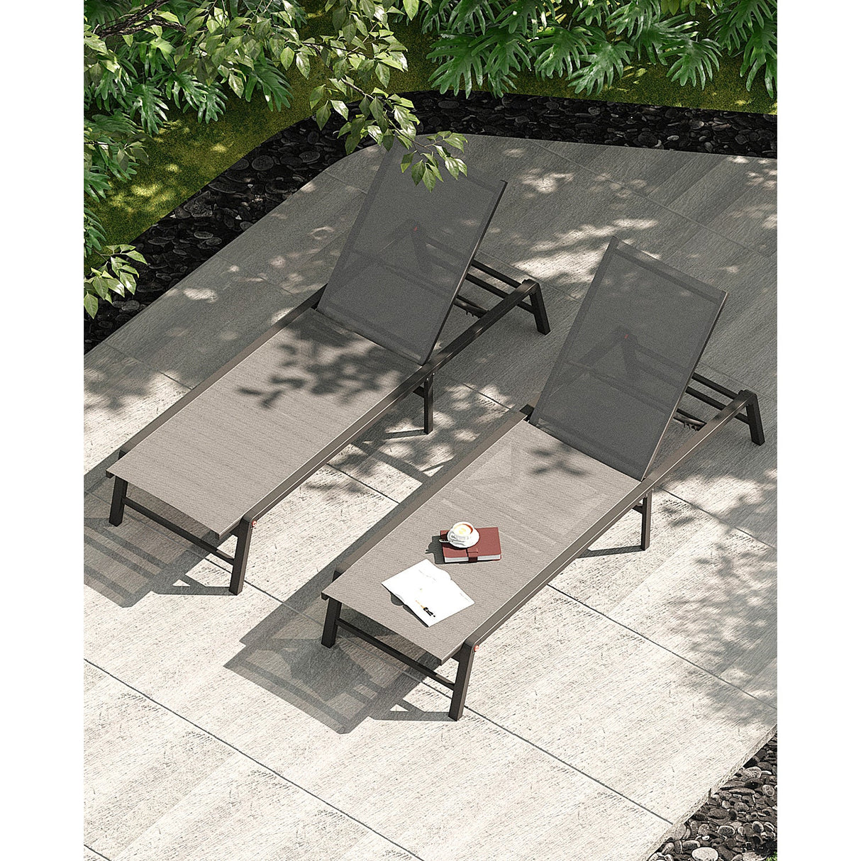 Assemble-Free Aluminum Outdoor Chaise Lounge Set of 2
