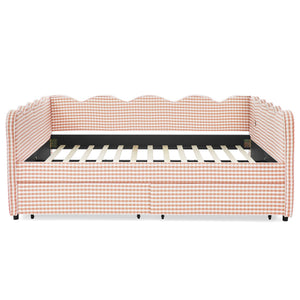 Gingham Daybed With USB Charging Port, Wave-Shaped Design