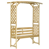 Garden bench arbor arch with pergola and 2 trellises, 3 seat natural wooden outdoor bench, natural