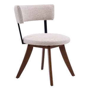 Modern Upholstered Dining Chair with Curved Back and Walnut Base - Beige