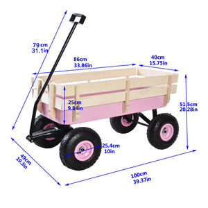Outdoor All Terrain Garden Wagon with Wooden Railings and Pneumatic Tires