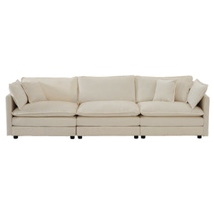 2-Piece Upholstered Living Room Sectional Sofa Set in Beige Chenille