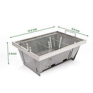 Folded Portable Charcoal BBQ Grill with Foldable Design - Stainless Steel